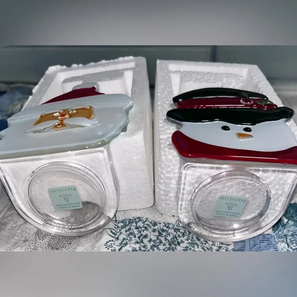 NIB! PartyLite Santa and Snowman Glass Tea Light Holders - Picture 4 of 7